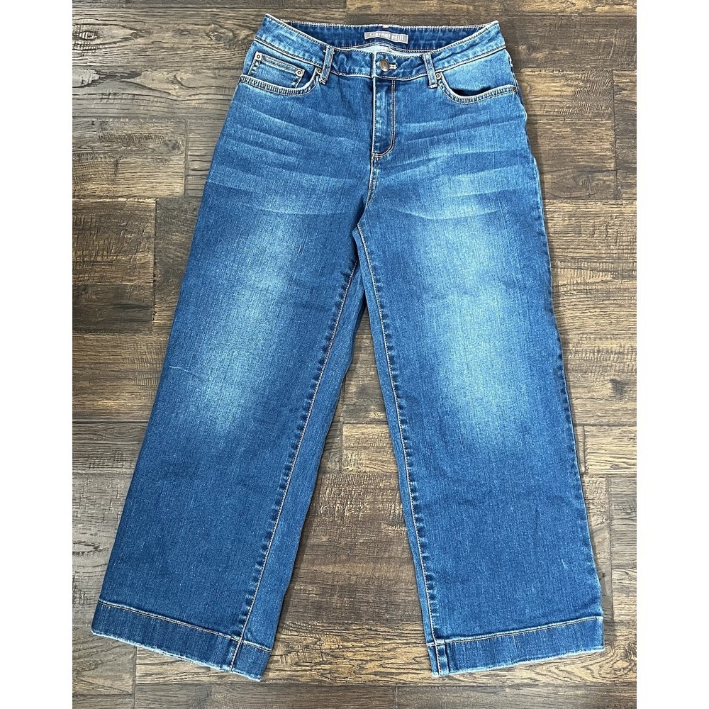 Garnet Hill Jeans Womens 27 Blue Organic Cotton High Waist Wide Leg Worn Hems‎